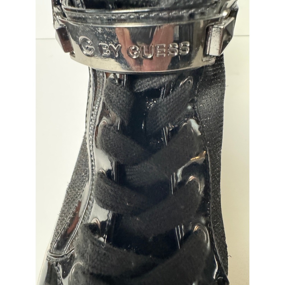 G BY GUESS Black Glitter Patent High Top Sneakers Side Zip Studded Ankle Strap
